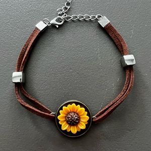 Leather Sunflower Bracelet